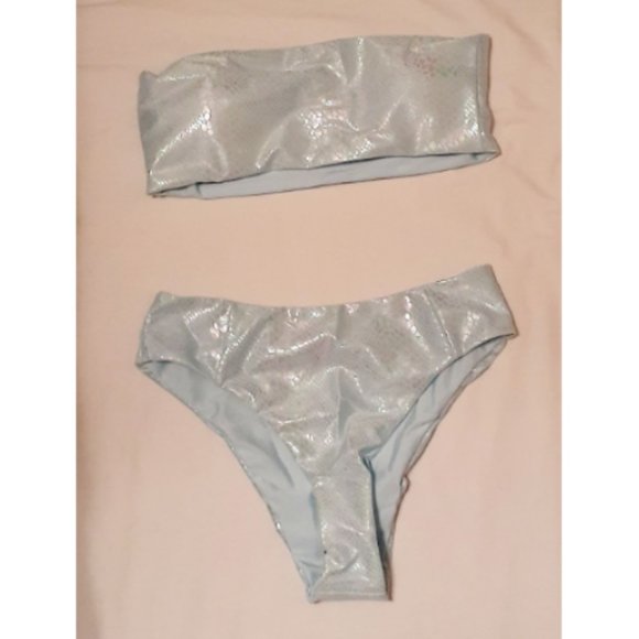 NWOT Iridesecent Snakeskin bandeu swimsuit SHEIN - Picture 4 of 6